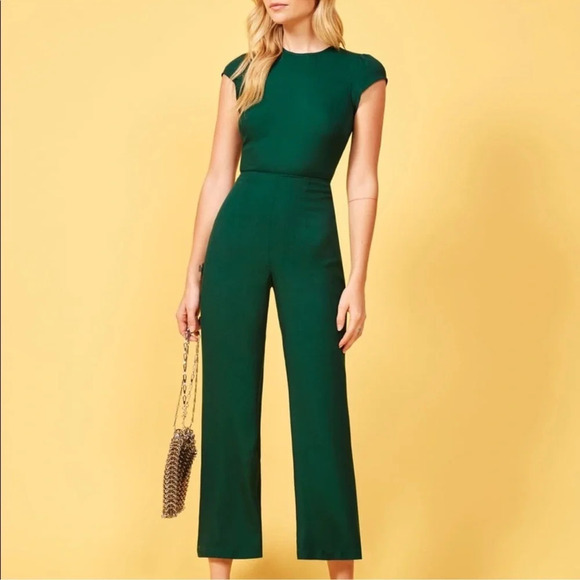 Reformation Mayer Green Emerald Jumpsuit Womens Size 0 Back Keyhole Festival - Picture 2 of 16